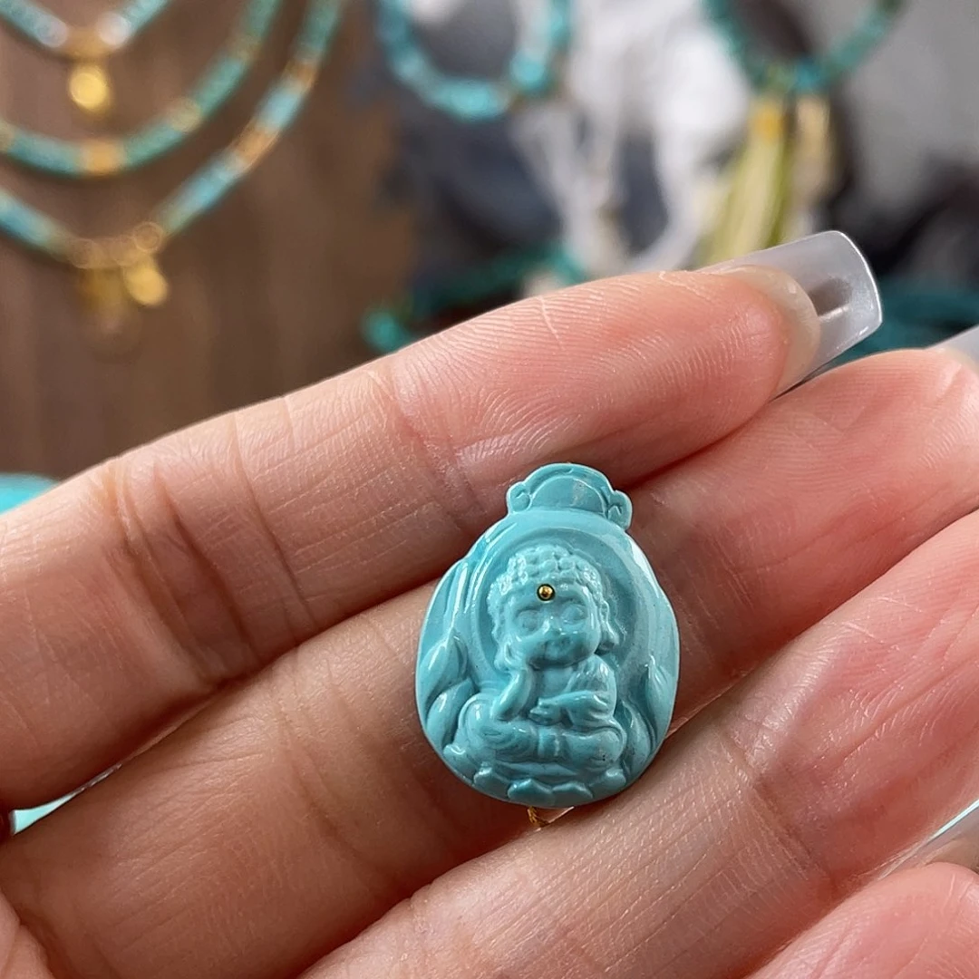 绿松石未镶嵌珠宝半成品宝宝佛卡15.5