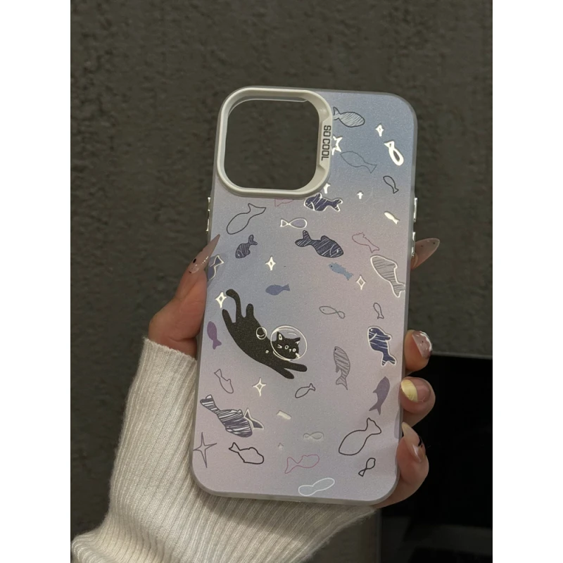 猫和鱼适用苹果16pro创意iPhone15手机壳磨砂彩银华为p60小众小米
