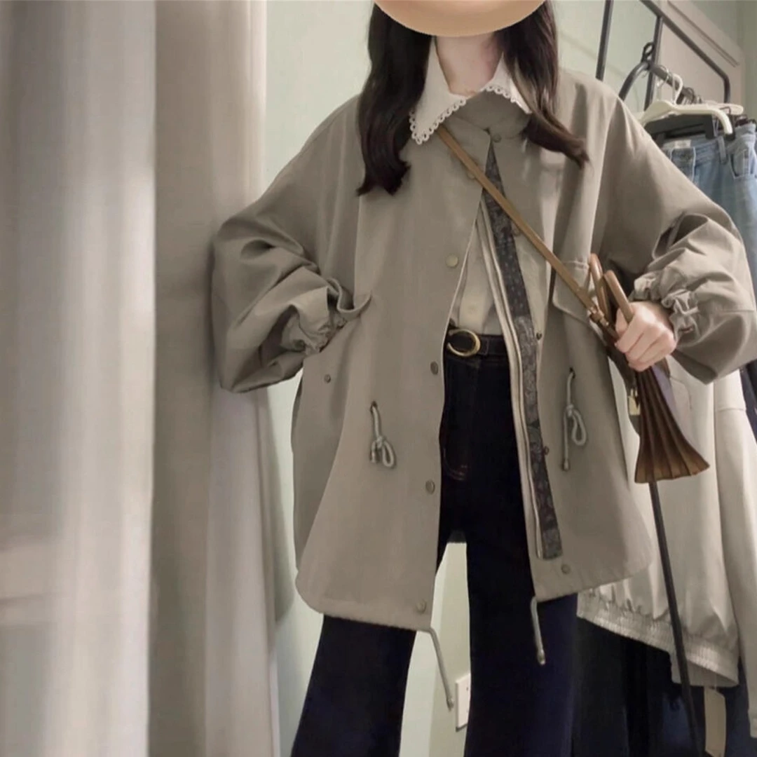 撞色胖mm工装风衣外套女2025秋装爆款时尚百搭宽松休闲夹克棒球服