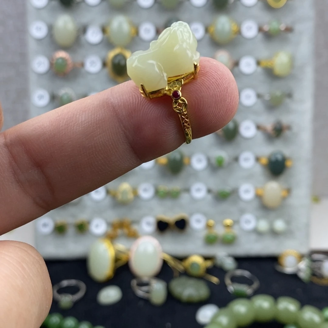 和田玉（黄玉）银S925镀金镶嵌戒指