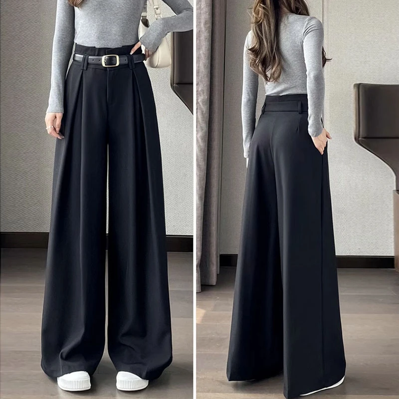 黑色西装裤女春秋2025新款高腰直筒高级感垂感宽松阔腿裤
