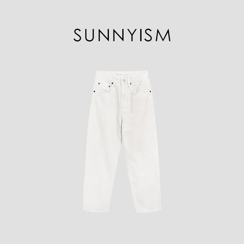 Sunnyism “小白牛” 秋季米白色洗水高腰直筒牛仔裤 KZ01506