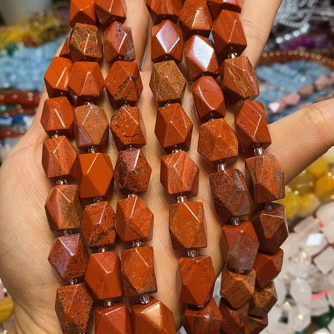 玛瑙/玉髓未镶嵌珠宝半成品天然红石长八棱一条10✖️14