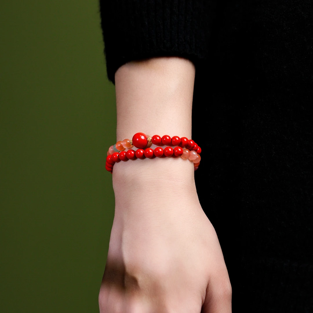 含辰砂工艺品【落庭莎】6mm朱砂 冰飘款双圈款 手串my