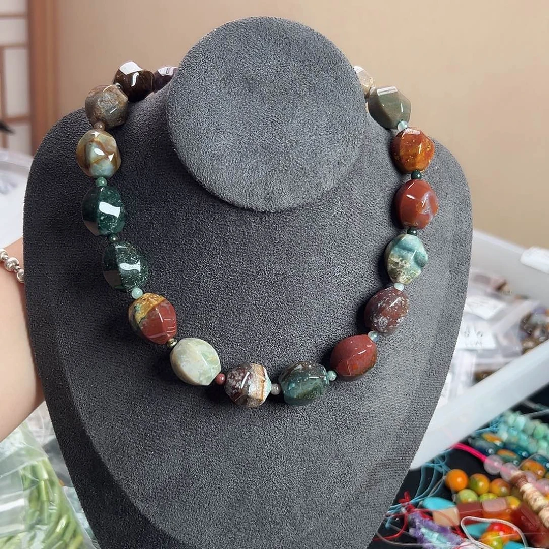 未镶嵌玛瑙/玉髓珠宝半成品印度七彩玛瑙扭瓜珠15m*18m一条