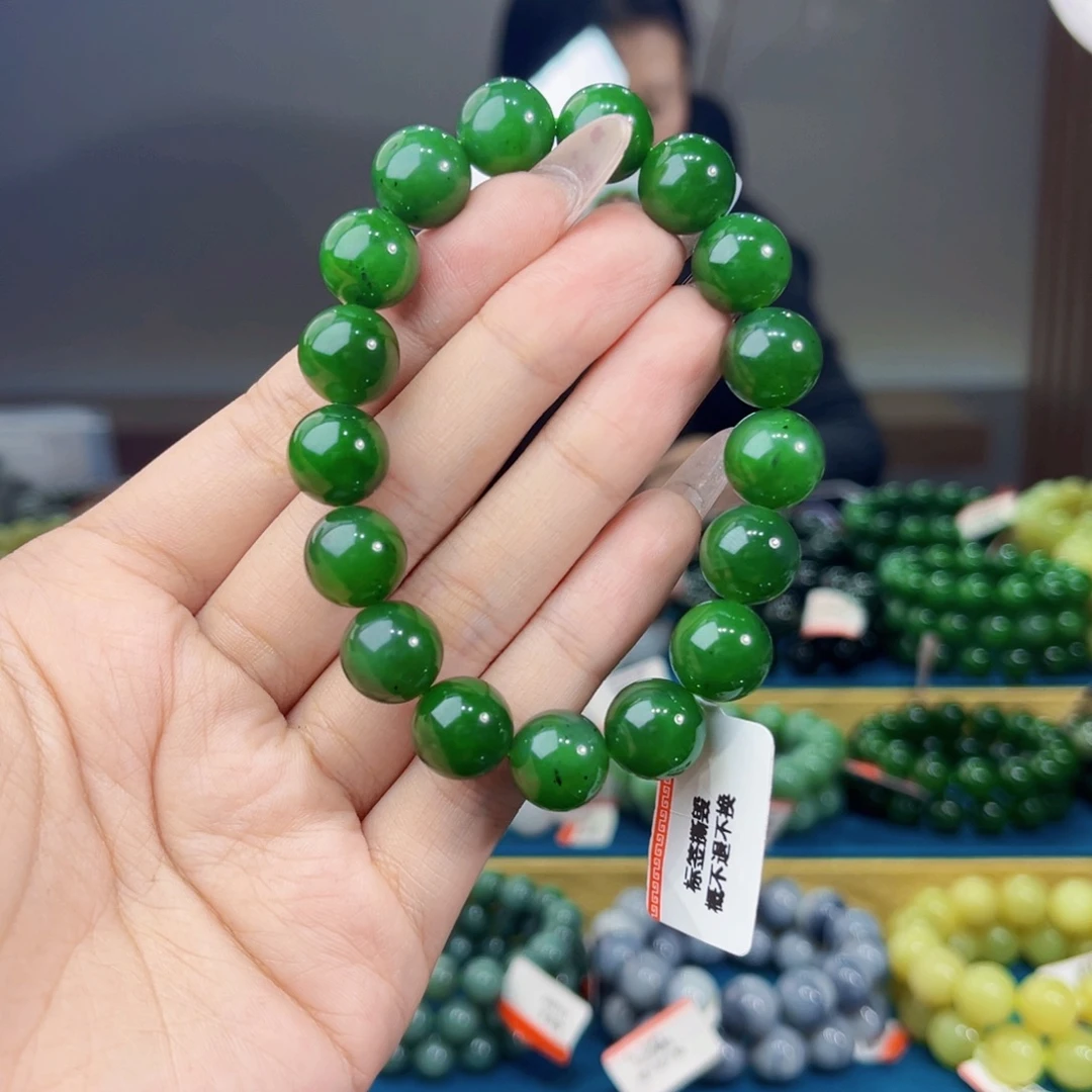 b***b和田玉未镶嵌手链天然和田玉俄碧辣阳绿手串12