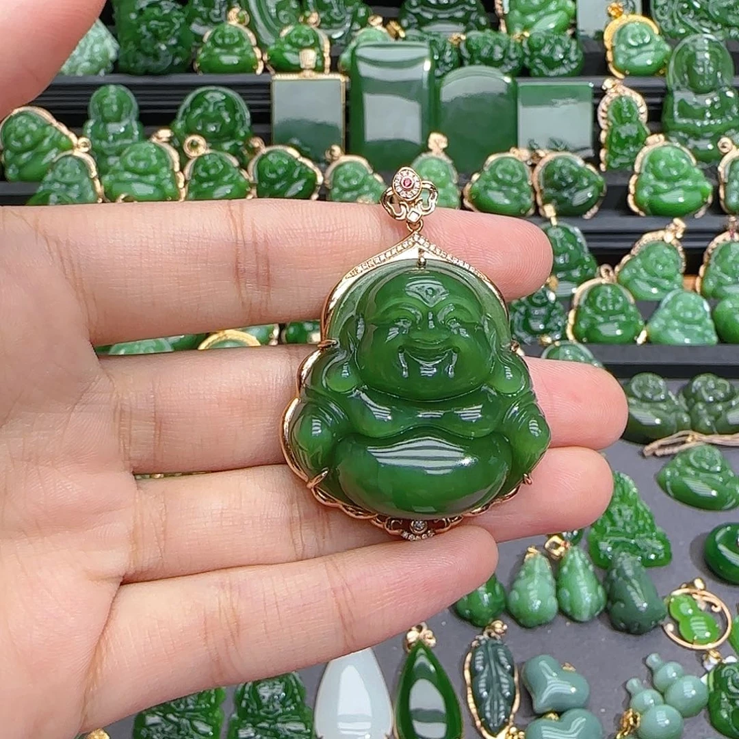 和田玉（碧玉）18K金镶嵌颈饰