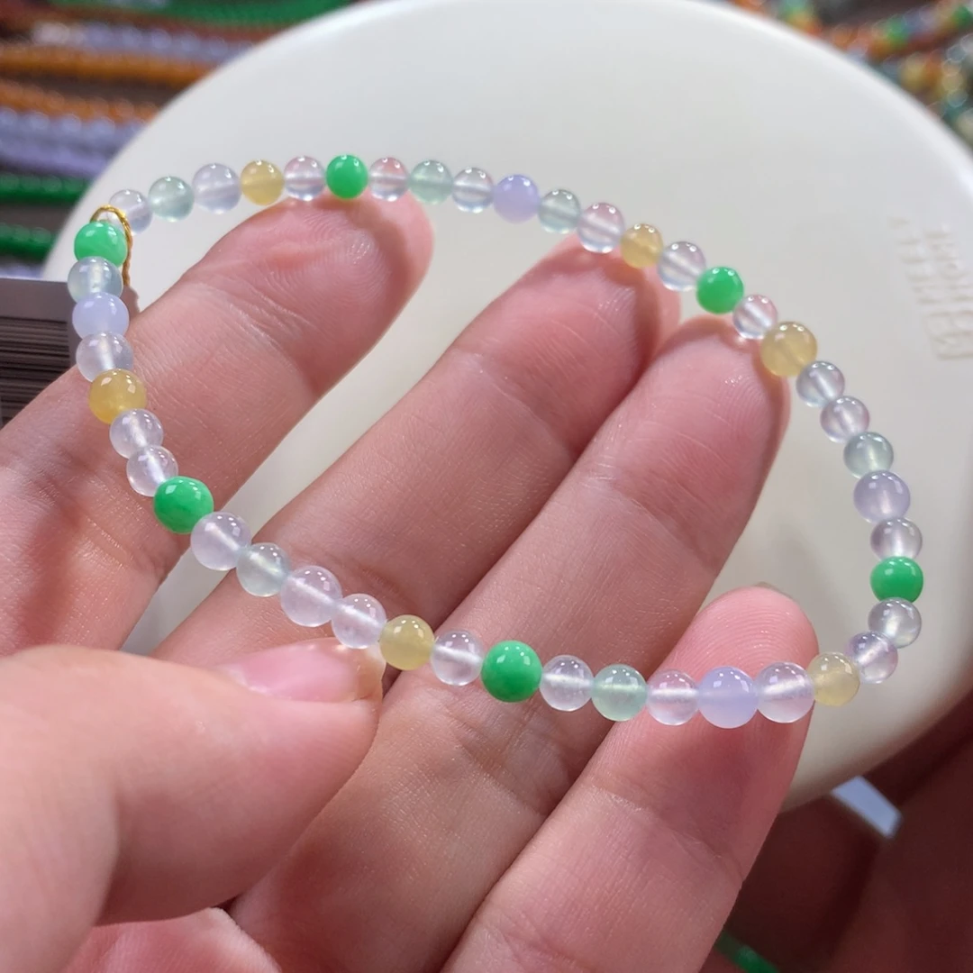 翡翠未镶嵌手链翡翠玻璃钢糖果缤纷卡4～4.50+