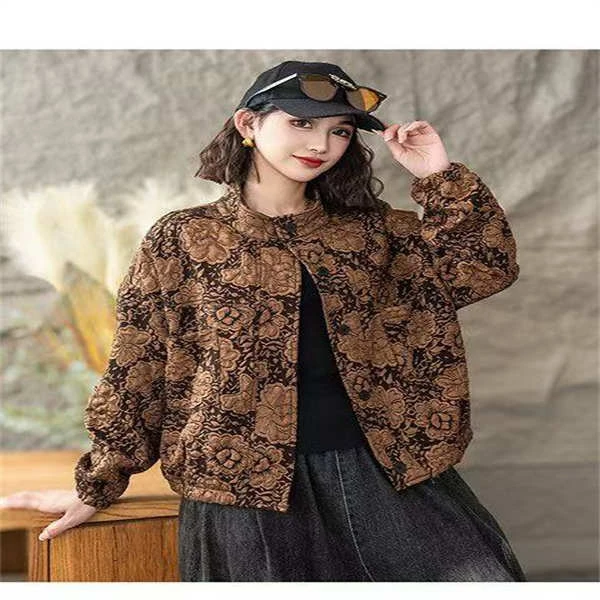 【咔尚咔】2025新款春季立领立体短款花朵外套上衣C02