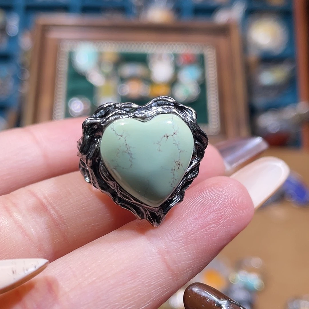 鹅***崽绿松石银S925镶嵌戒指戒指