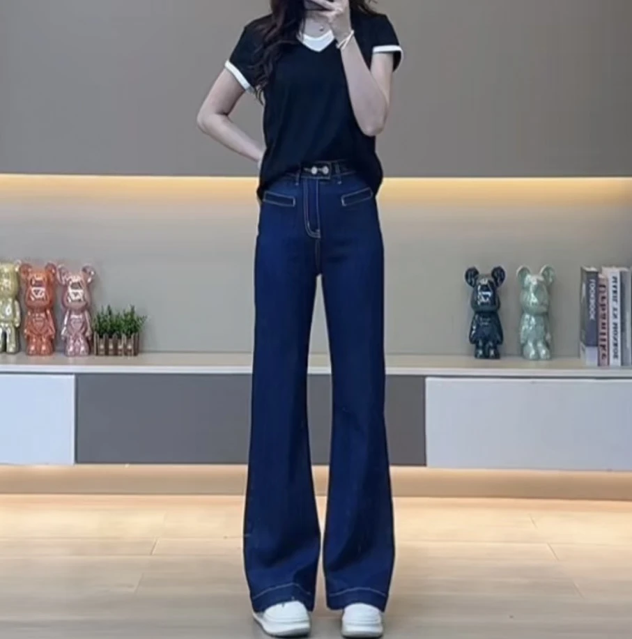 2025天丝夏季不贴腿直筒微喇高腰显瘦百搭时尚牛仔裤新款薄款