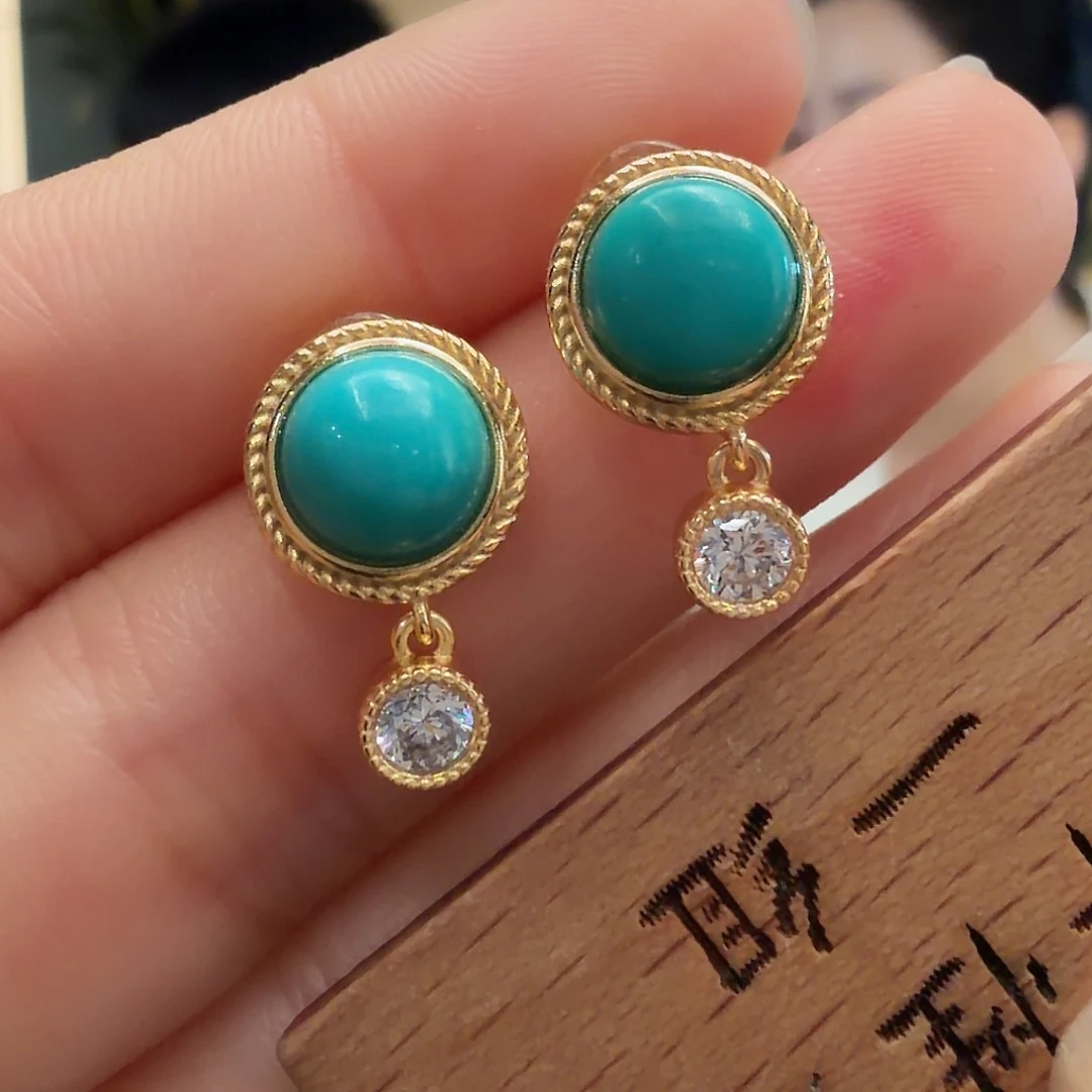 绿松石银S925镶嵌耳饰