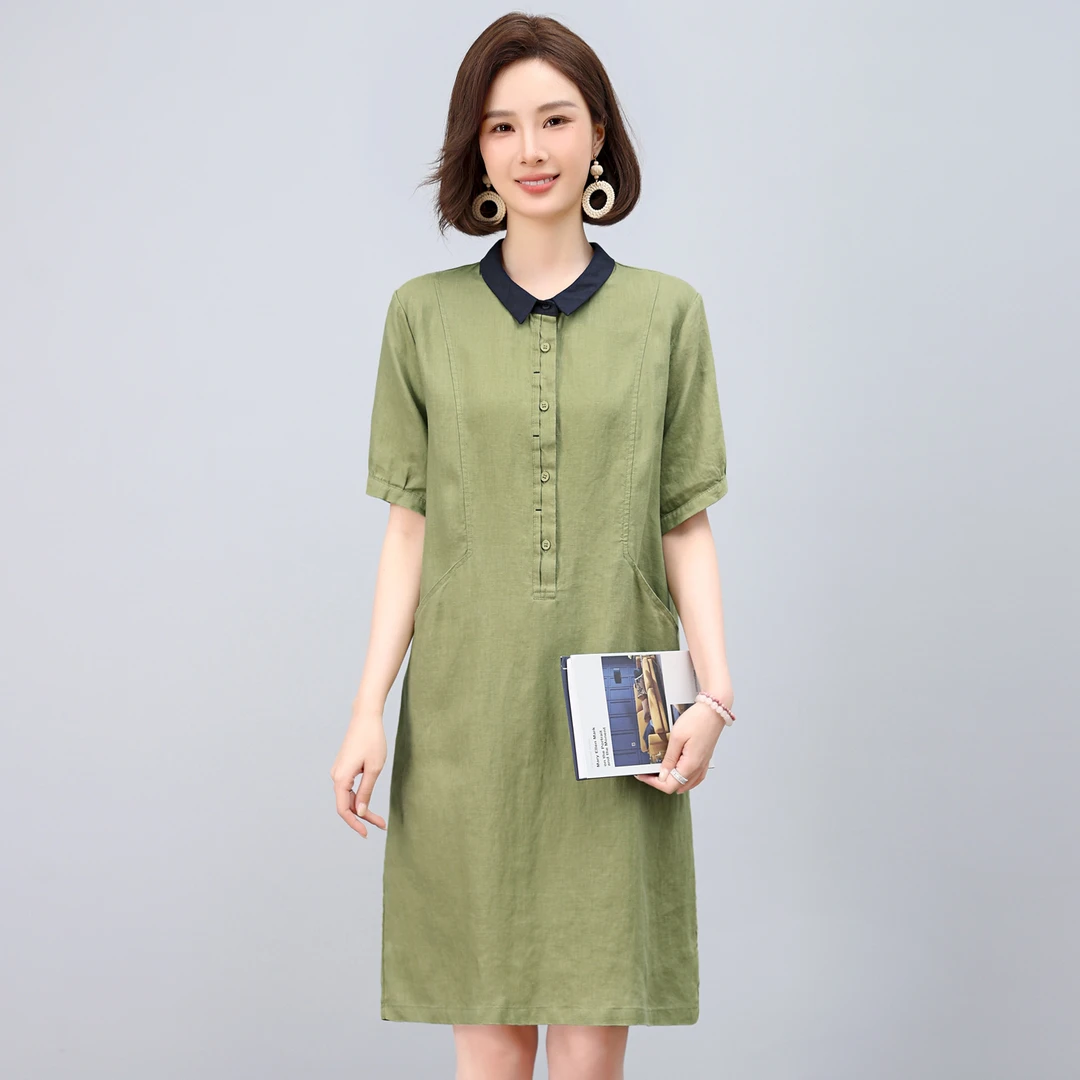 轻熟风高级感亚麻连衣裙女2025夏季新款休闲百搭薄款天丝中长裙子