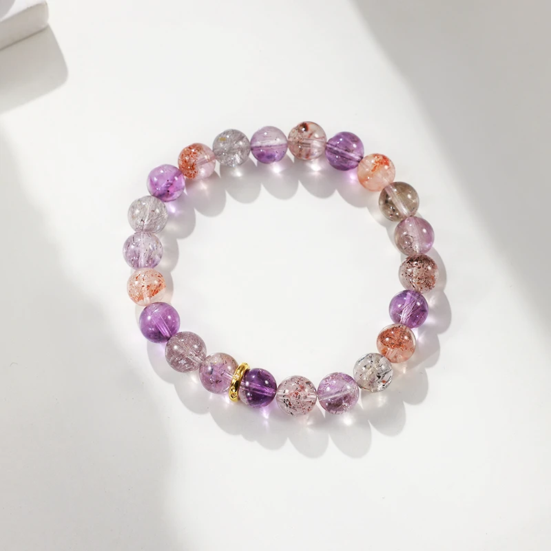 「紫苑芳华」天然超七水晶18K金手串