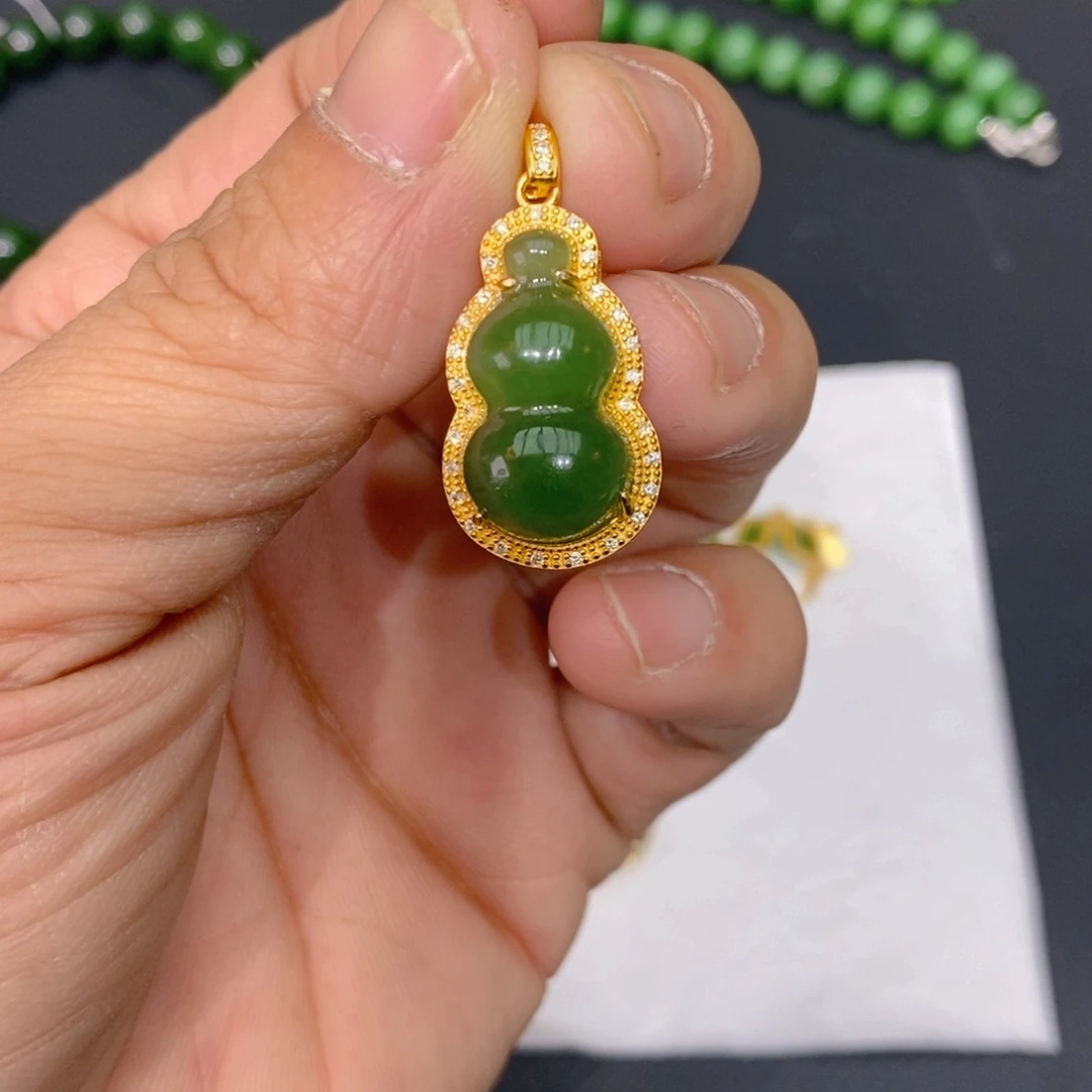 和田玉（碧玉）耳饰银S925镀金镶嵌