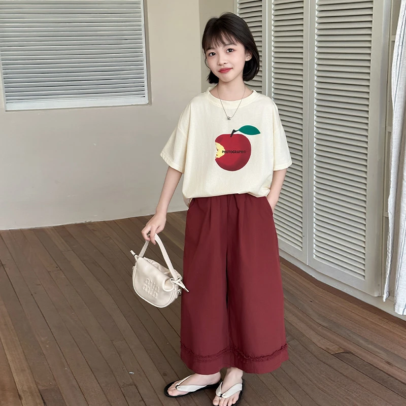 6-9-12岁高档女大童衣服女童洋气套装夏季儿童短袖阔腿裤韩范炸街