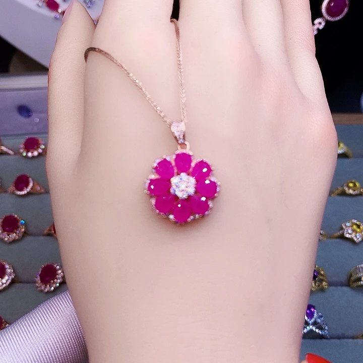 颈饰银S925镶嵌红宝石