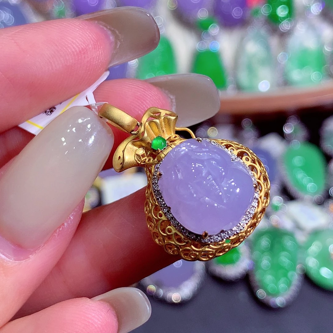 翡翠18K金镶嵌吊坠(不含链)