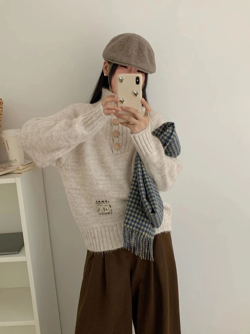 【大眼妹专属】新款高领针织衫百搭冬季套头毛衣女加厚