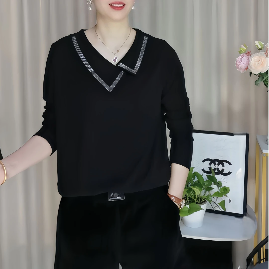 2025秋季新款时尚遮肚显瘦娃娃领长袖上衣小衫