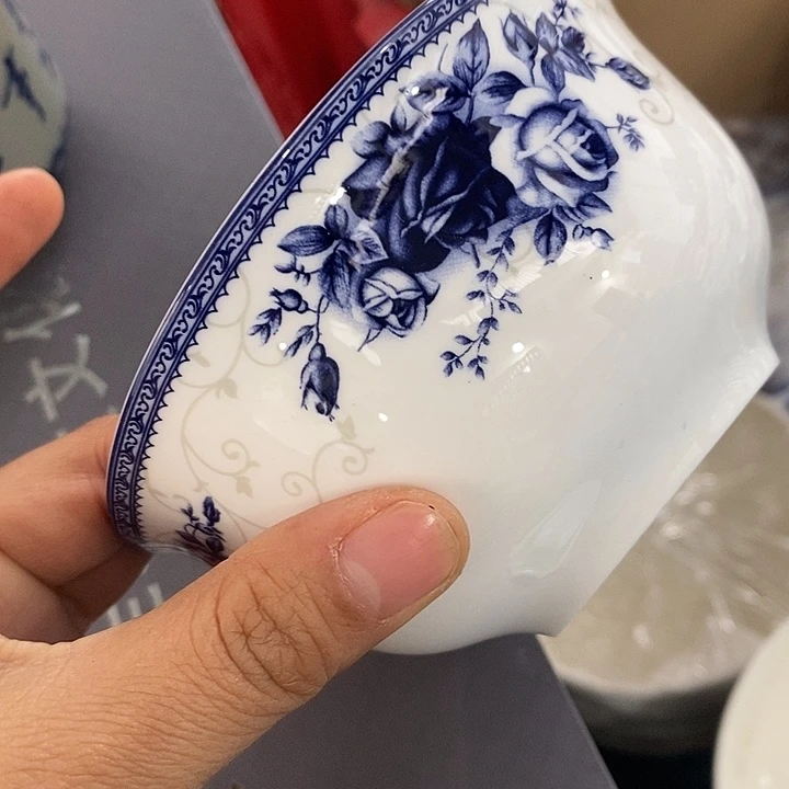 摆件陶4.5寸青花皇家玫瑰碗