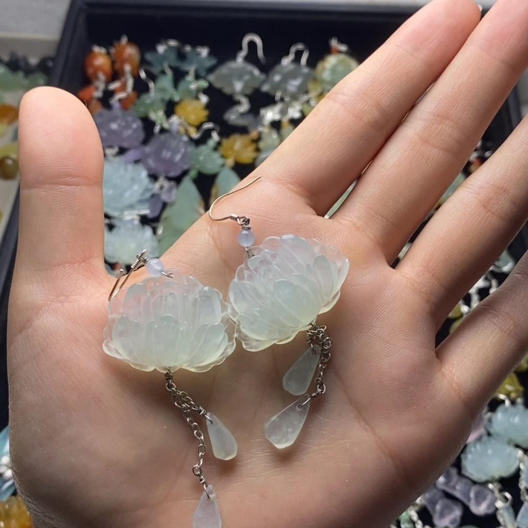 冰***雨蛇纹石玉未镶嵌耳饰/颈饰