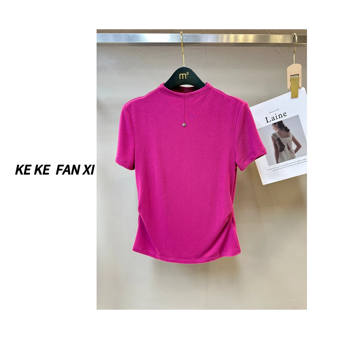 19516一粒扣立领短袖T休闲纯色设计师春季时尚百搭
