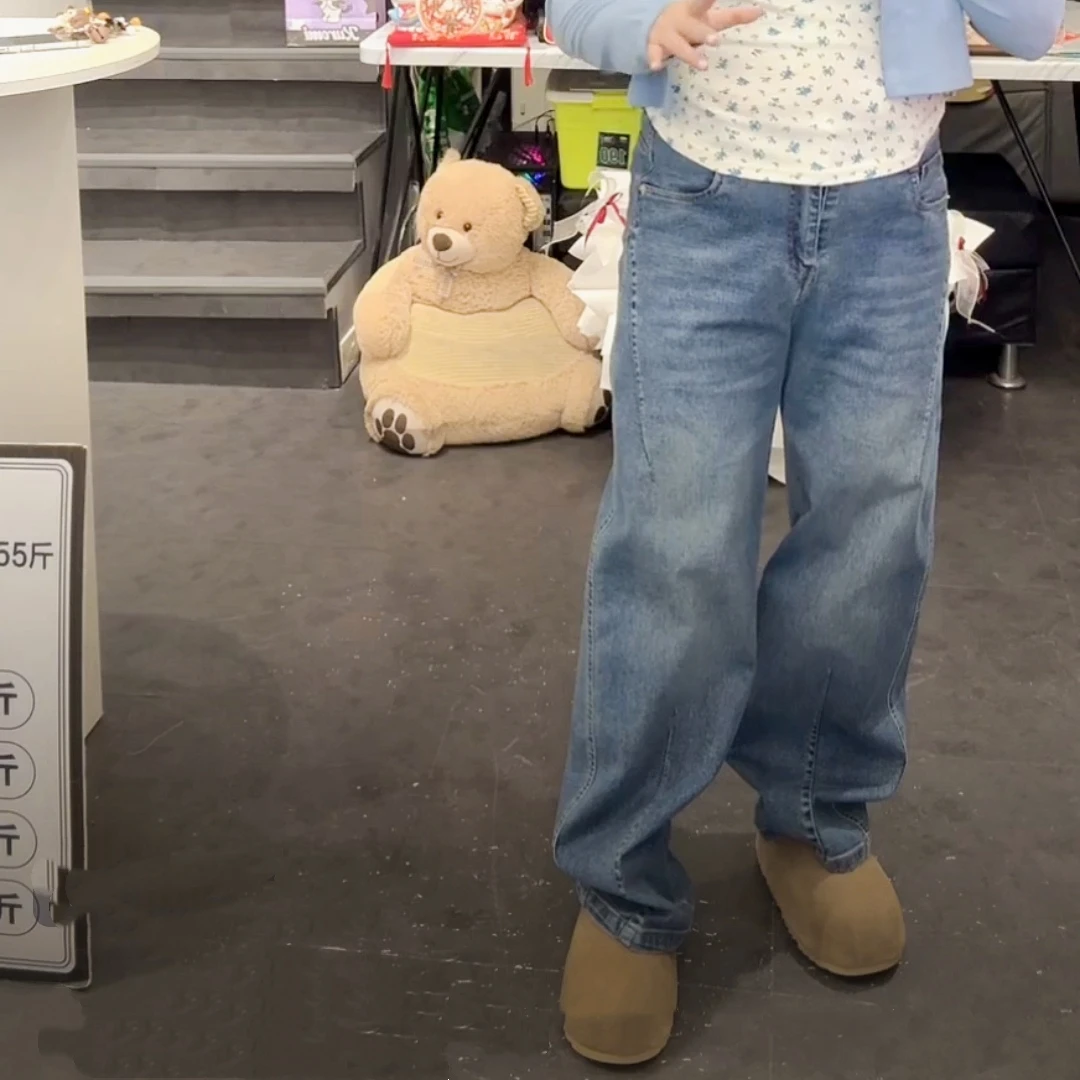 涵涵家~微胖mm高腰显瘦弯刀牛仔裤#8069