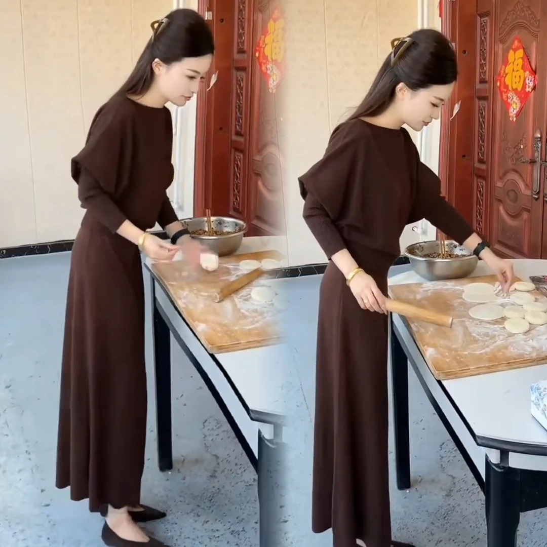 秋季新款长袖简约上衣搭配高腰半身裙显瘦女装早秋新款两件套套装