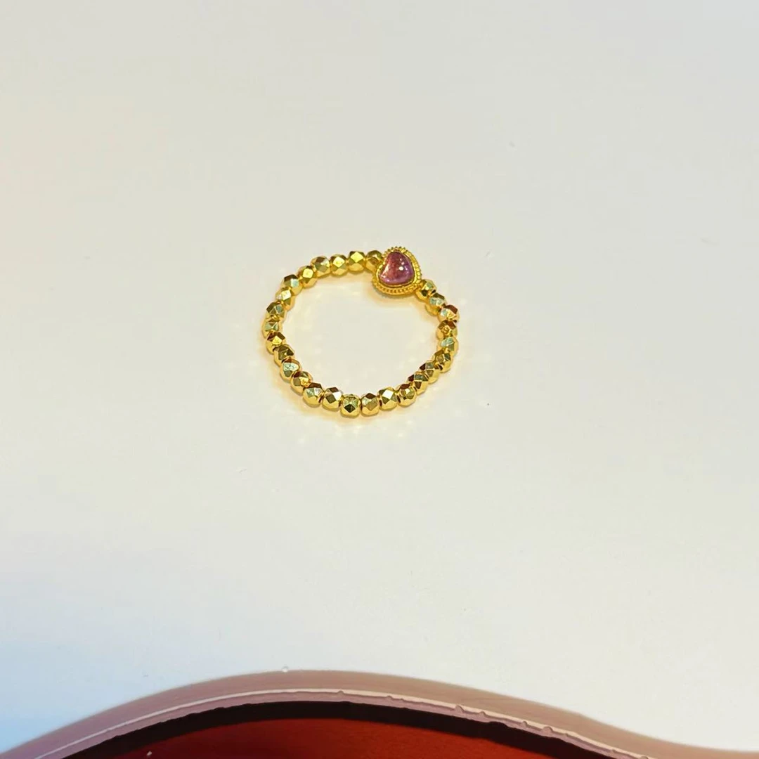 S925银爆闪珠珠镶嵌碧玺爱心戒圈HNZ9716