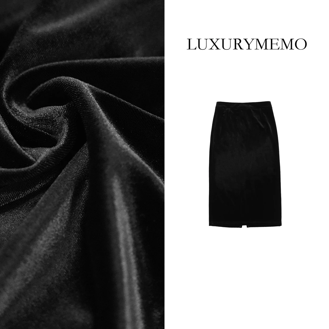 LUXURYMEMO【刘熊熊】一步裙 气质百搭冰醋醋酸丝绒半身裙