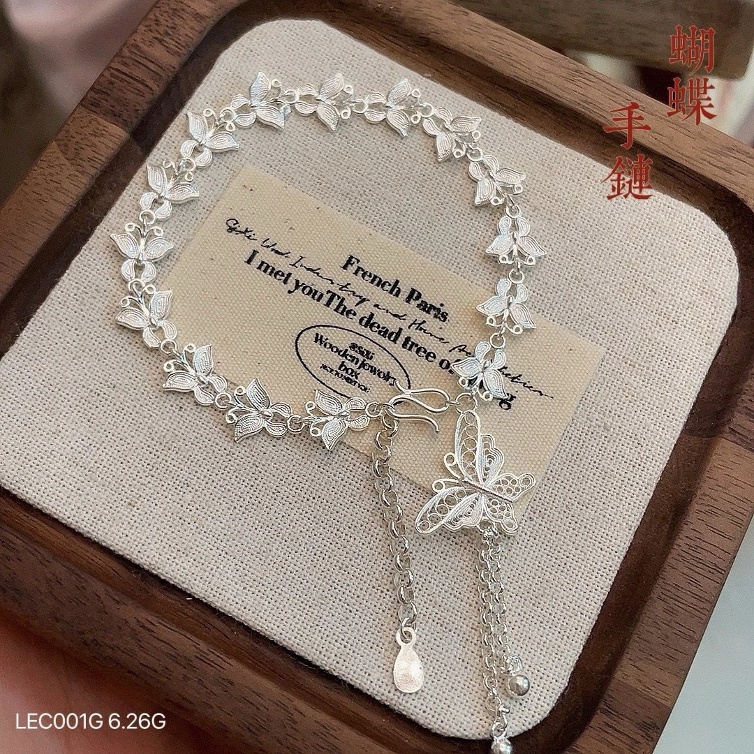足银手链 足银990【纯银蝴蝶手链】可调节网红气质小众简约百搭仙女