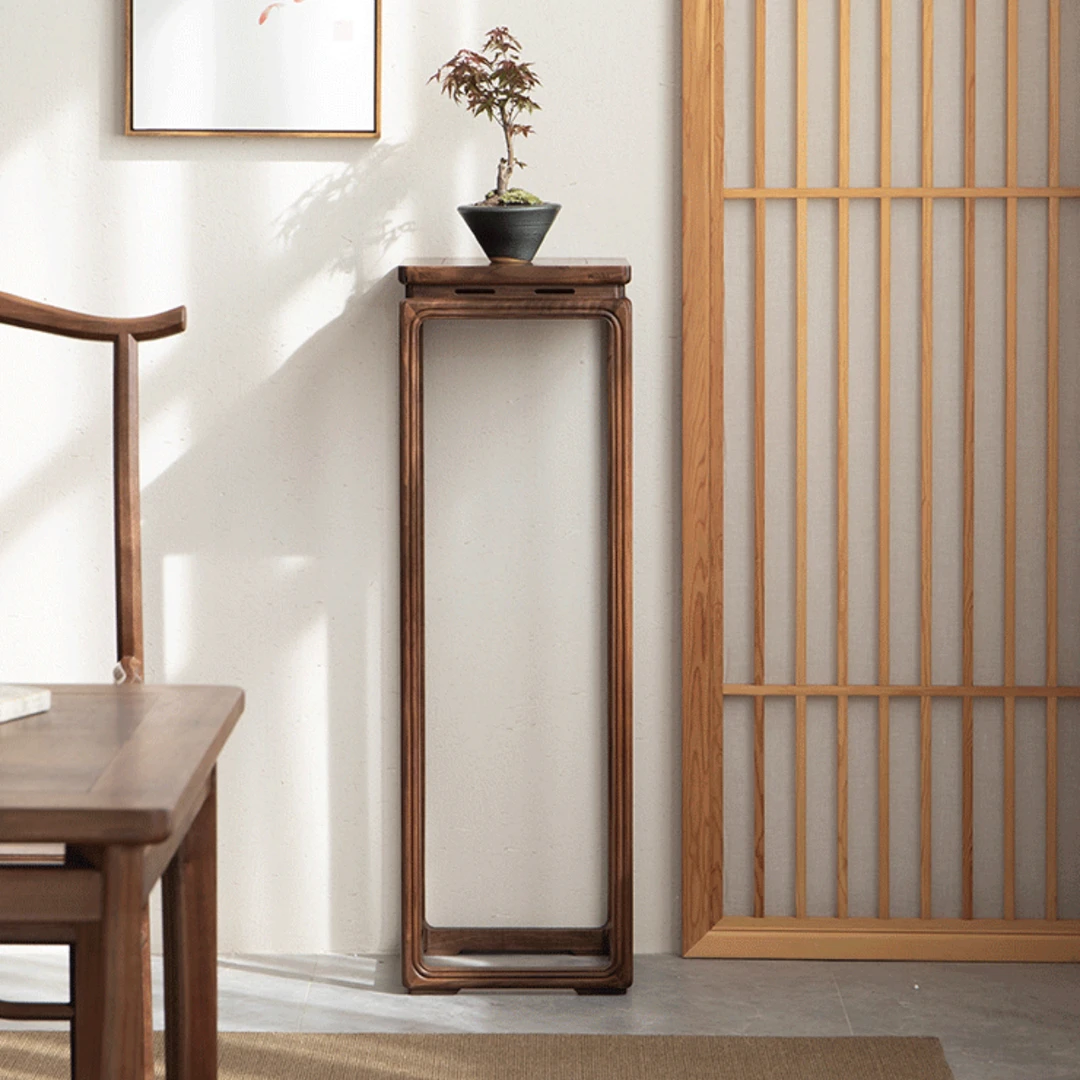 未见山北美黑胡桃木中式花架新中式中古风百搭摆件展示台茶室办公