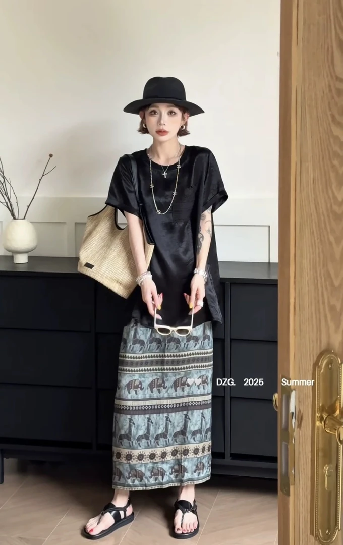 【琴】10792女士宽松休闲显瘦醋酸夏季新款时尚气质减龄女两件套