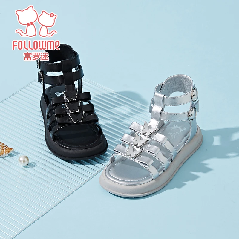 富罗迷女童罗马凉鞋2025夏季甜美蝴蝶软底百搭露趾罗马凉鞋5B8854