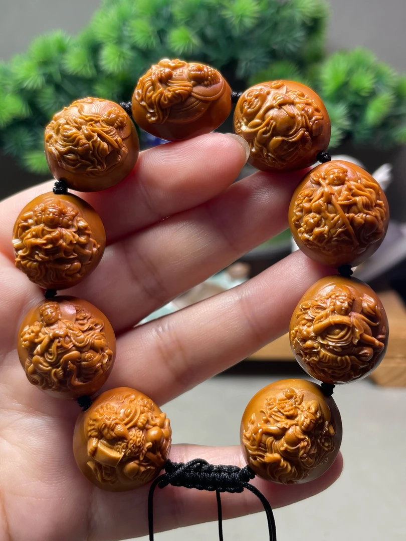 2.1浮雕八宝万佛朝宗精品橄榄核雕文玩手串浮雕万佛朝宗