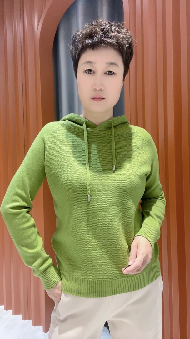 嘉莉丹-时尚百搭网面带帽款遮肉显瘦针织衫