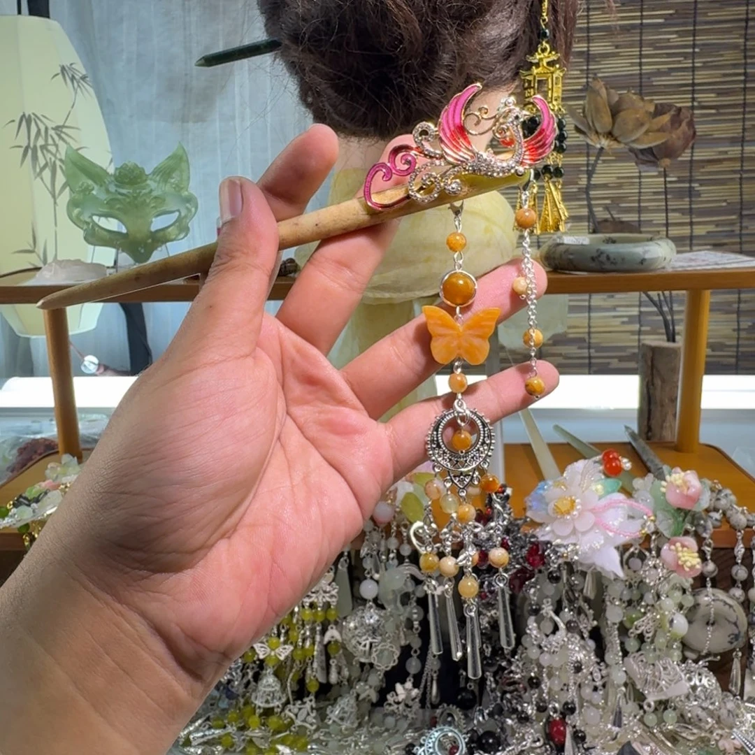 蛇纹石玉合金发饰