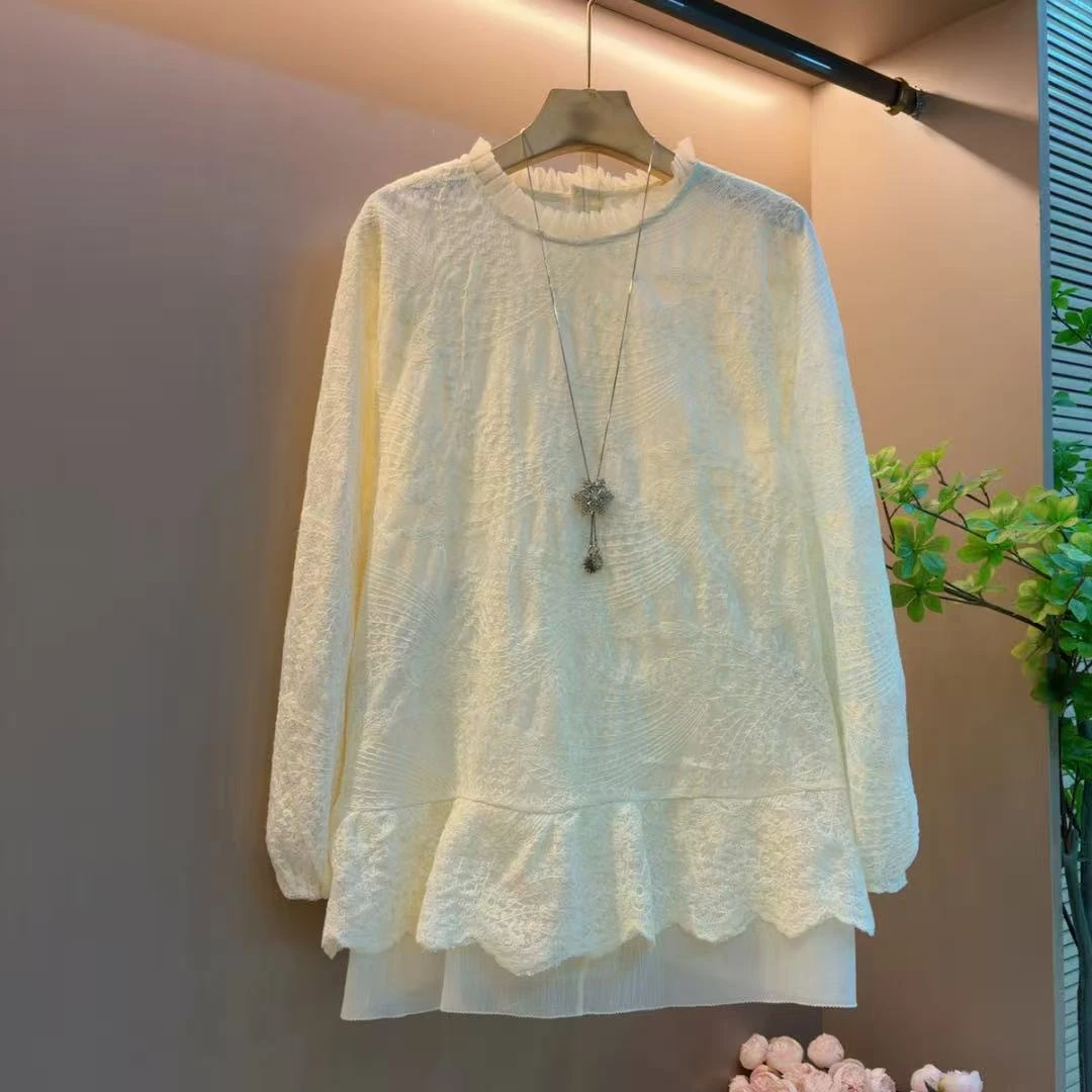 新款简约花边领蕾丝洋气显瘦遮肉时尚百搭气质上衣（衣66左右）