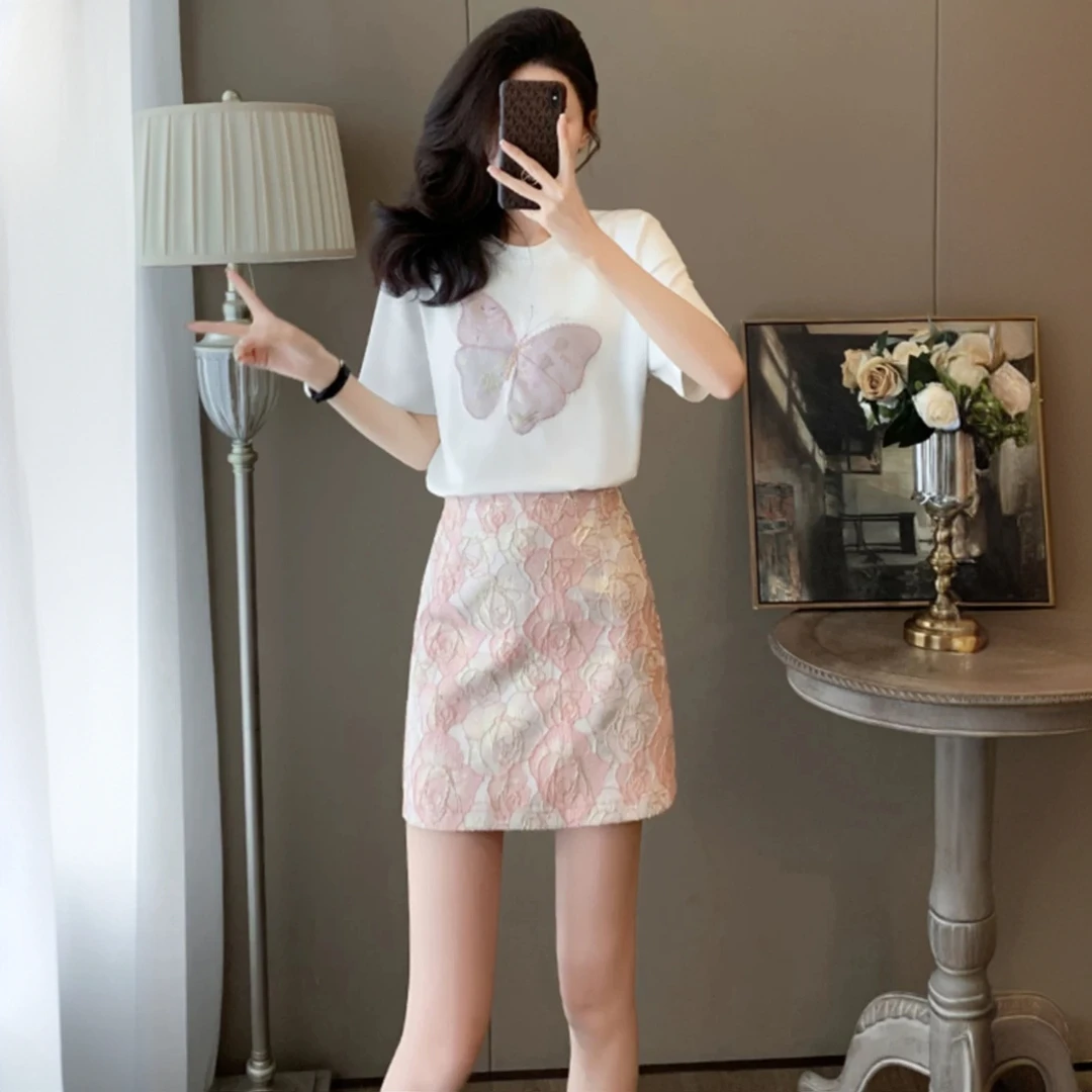 新中式国风春夏时尚两件套装a字高腰短裙女装国风套装裙两件套