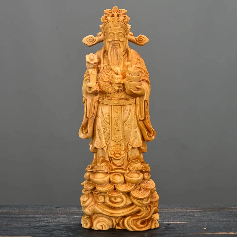 太行崖柏木如意财神佛像高21cm天然随型雕刻家用办公室装饰工艺品