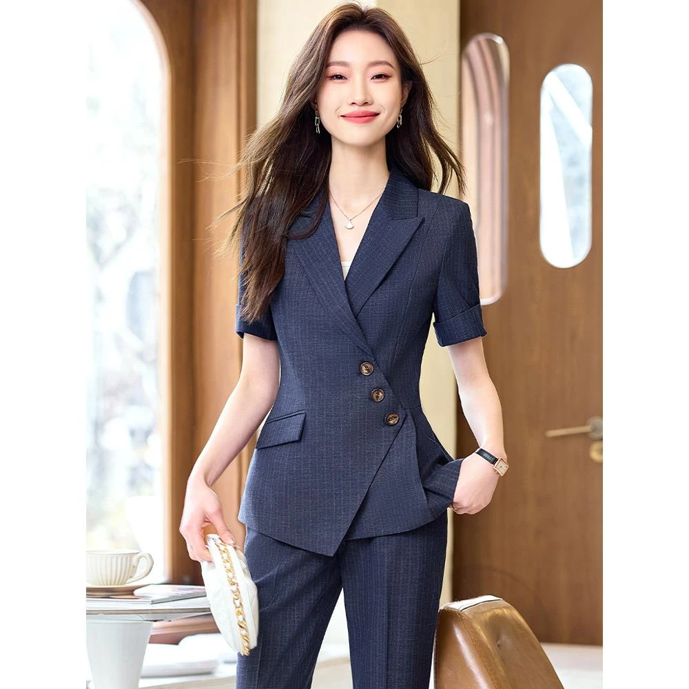 职业西装套装女短袖夏季气质高端酒店经理工作服前台接待正装工装