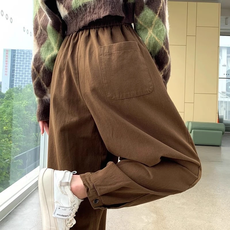 美式工装裤女春秋季2025新款显瘦小个子高腰束脚加厚九分哈伦裤