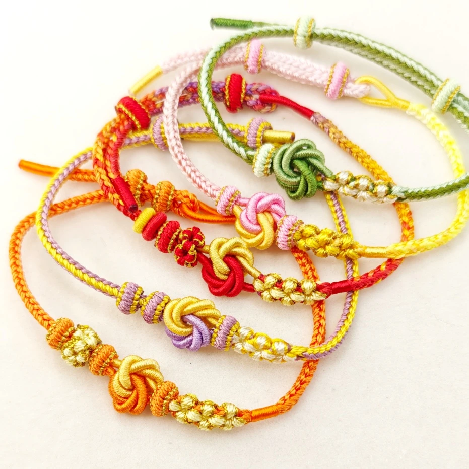 本命年曼陀罗结手绳纯手工编织桃花结线圈可穿珠可调节材料包五彩