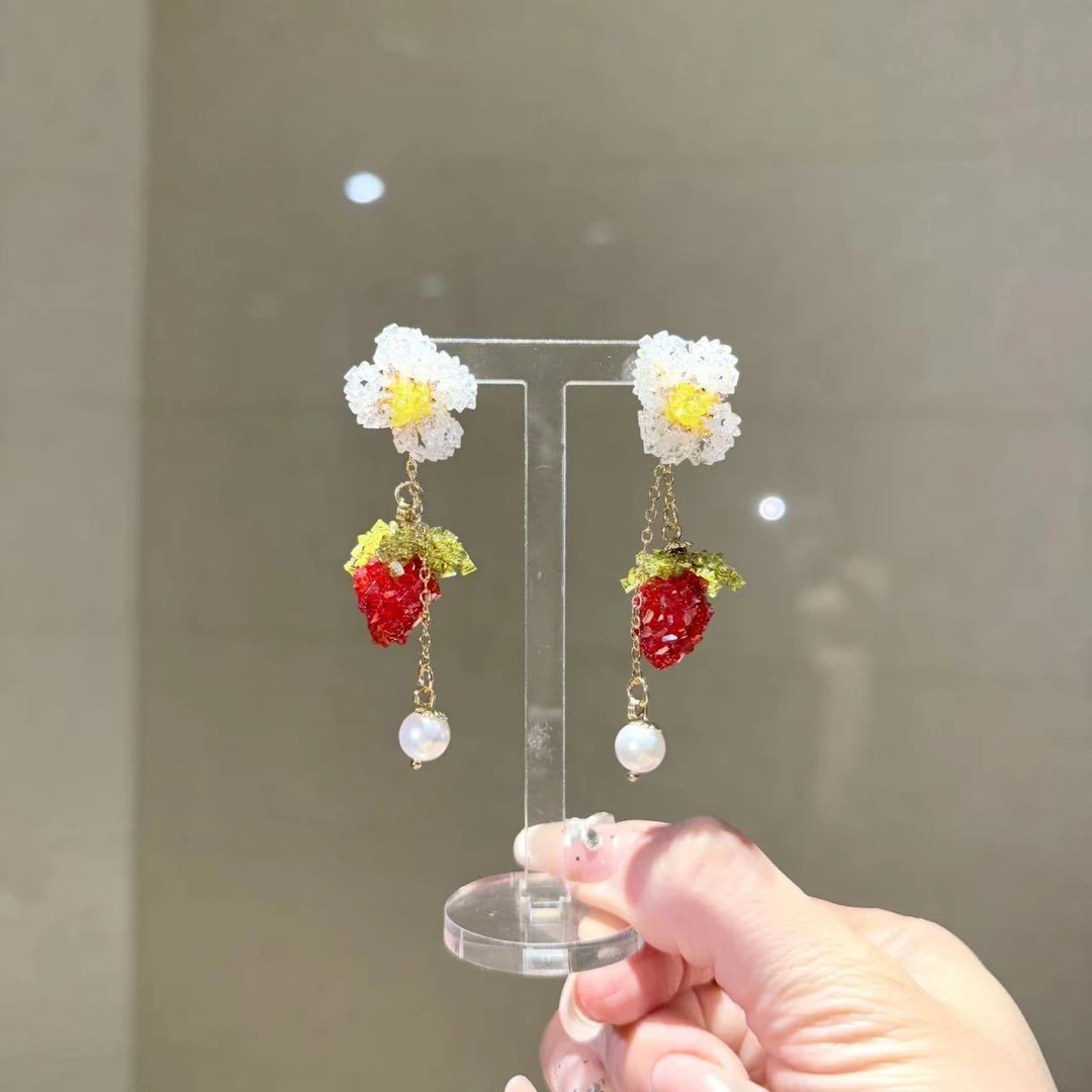 非金属合成锆石耳饰 【莫奈海之星】草莓系列耳饰设计气质高级感