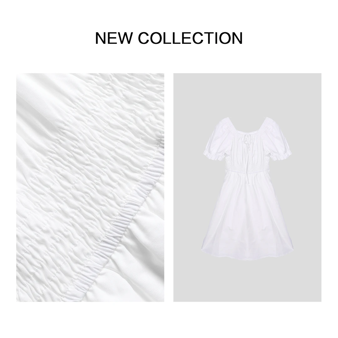 【小橱专享】L3F38029A 百搭休闲方领泡泡袖连衣裙-8029