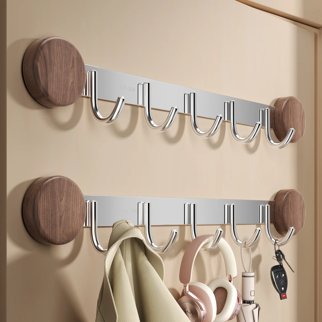 胡桃木门后挂钩免打孔304不锈钢卫生间壁挂式入户门上衣服挂衣钩