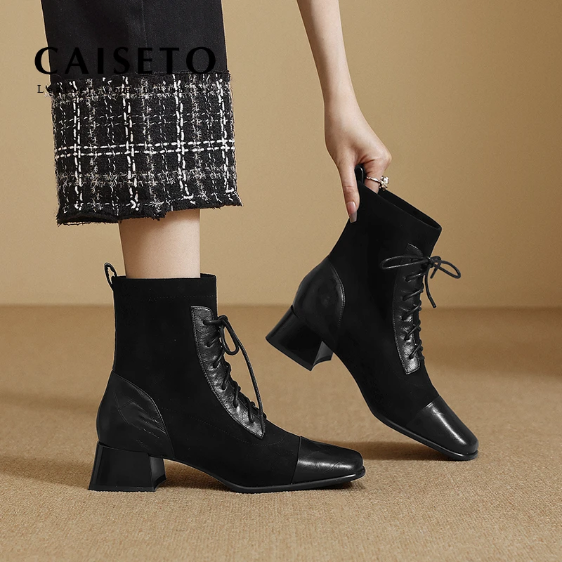 羊皮/4.5cm/新款时尚百搭中跟方头真皮女靴软皮舒适粗跟鞋5X058