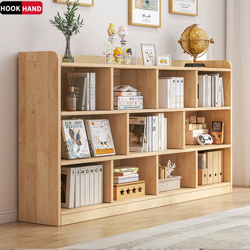 实木书架置物架落地阳台家用自由组合幼儿园六八格子书包收纳矮柜