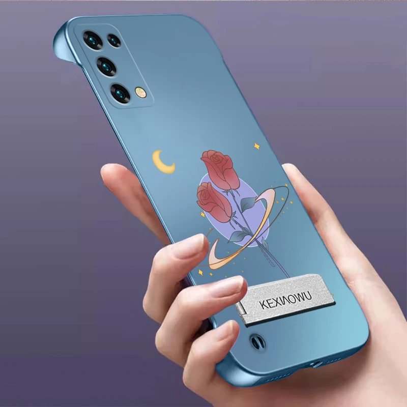 适用OPPORENO5无边框reno5PRO+手机壳超薄玫瑰时尚支架金属漆散热